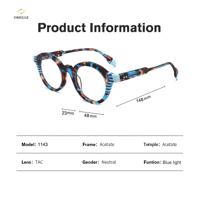 Eyeglasses Frame Manufacturer - Omelle Youth Lightweight Acetate Round Full-Rim UV400 Warm Natural Luster for Reading