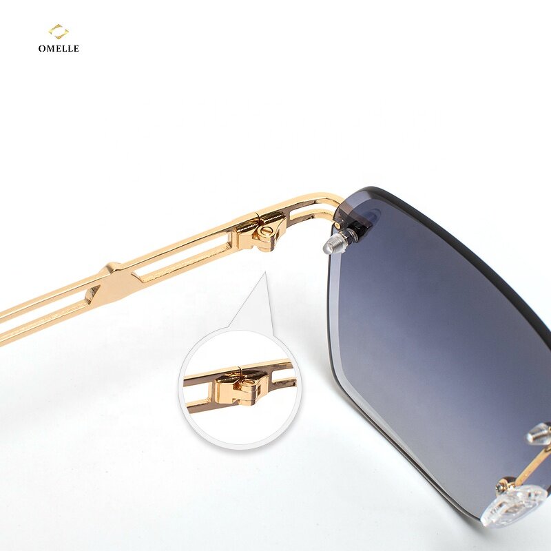 Sunglasses Manufacturer - Custom Engraving Logo Available Fashion Rimless UV400 Metal Gold Frames Diamond Cut