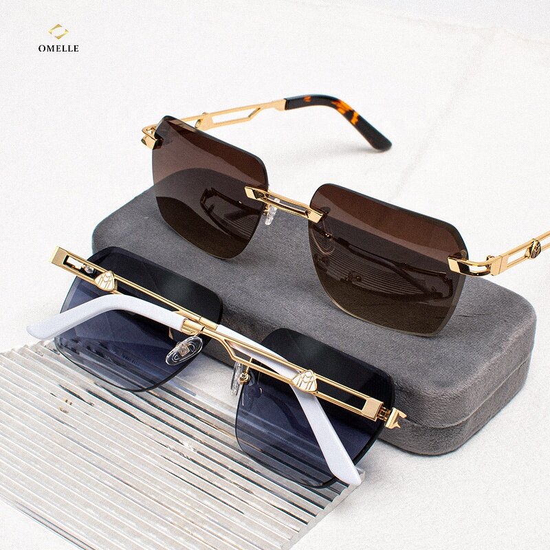 Sunglasses Manufacturer - Custom Engraving Logo Available Fashion Rimless UV400 Metal Gold Frames Diamond Cut