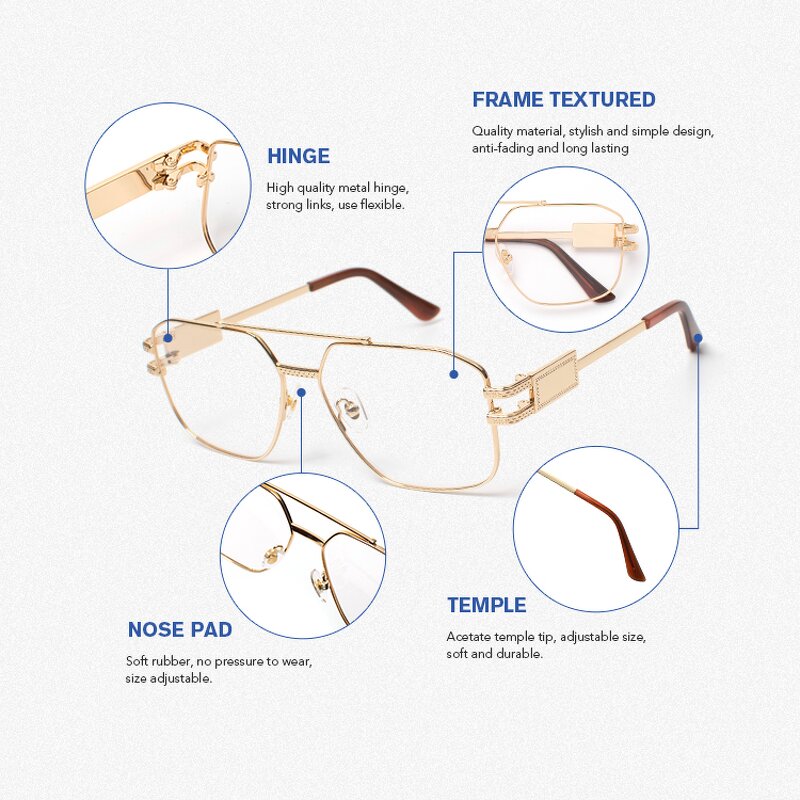 Eyeglasses Frames Manufacturer - New Arrived Golden Metal Full-rim Unisex Computer Pilot for Anti Blue Light