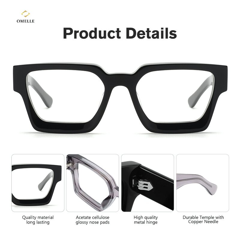 Eyeglasses Frame Manufacturer - Latest Designer Oversized Square Lightweight Fashionable Optical Acetate Solid Pattern