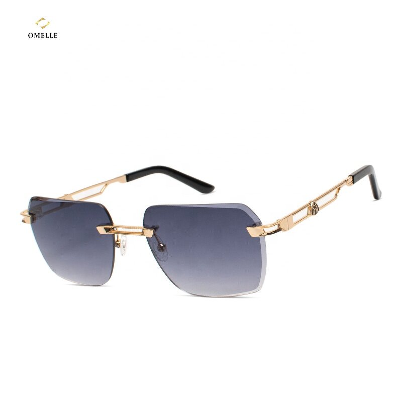 Sunglasses Manufacturer - Custom Engraving Logo Available Fashion Rimless UV400 Metal Gold Frames Diamond Cut