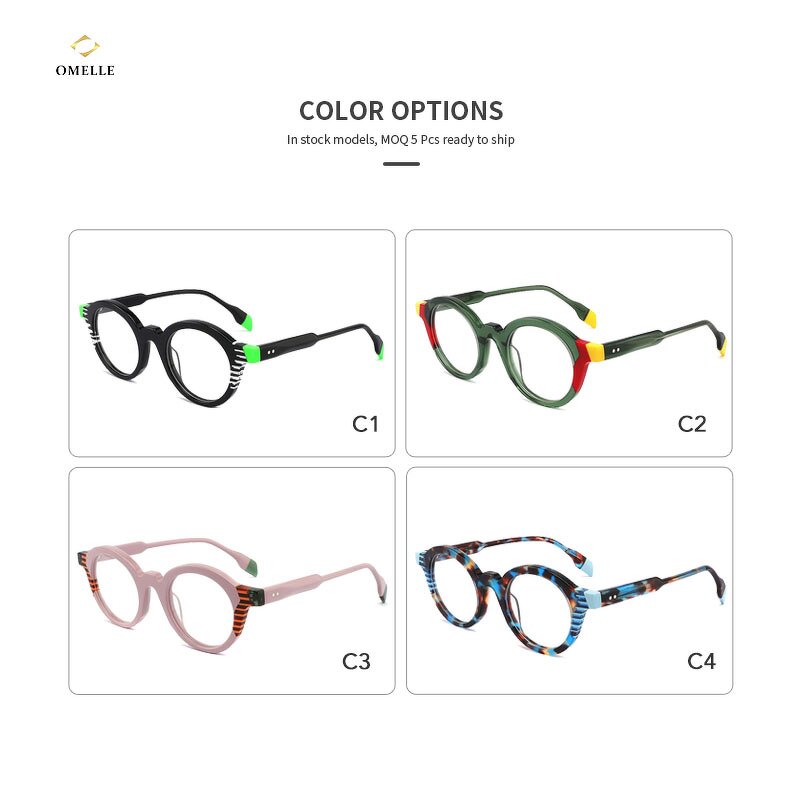 Eyeglasses Frame Manufacturer - Omelle Youth Lightweight Acetate Round Full-Rim UV400 Warm Natural Luster for Reading
