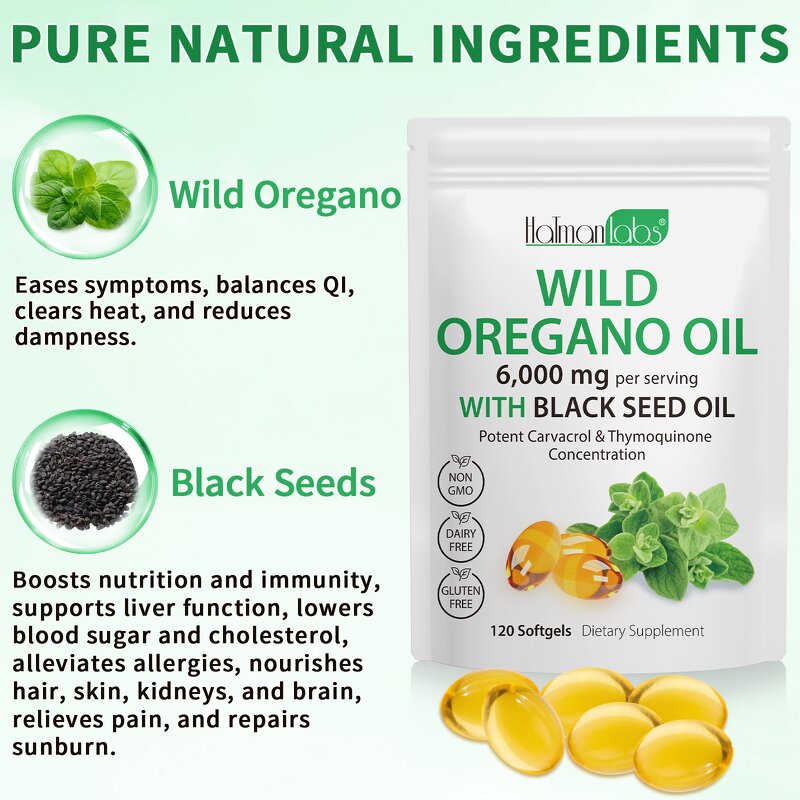 Softgel Manufacturer - Private Label Oregano Oil 6000mg with Black Seed Oil Organic