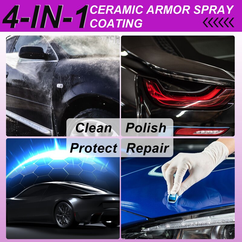 Car Coating Spray - 4 in 1 Paint Scratch Removal Ceramic Wax Waterless Wash