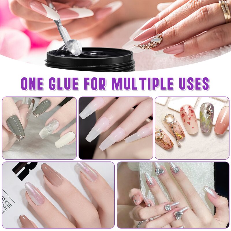 Nail Glue Gel - Natural Long Lasting Multi-function Solid for Press on Nails