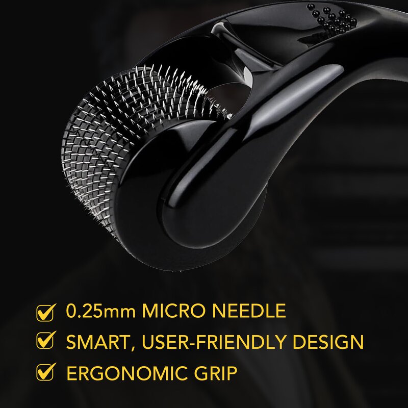 Beard Growth Kit - Organic Serum Derma Roller Grooming Set for Black Men