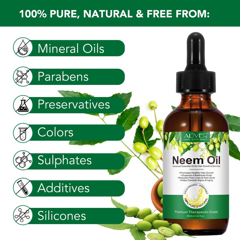 Neem Oil Manufacturer - 60ml Cold Pressed Pure Organic Face Nail Nourishes