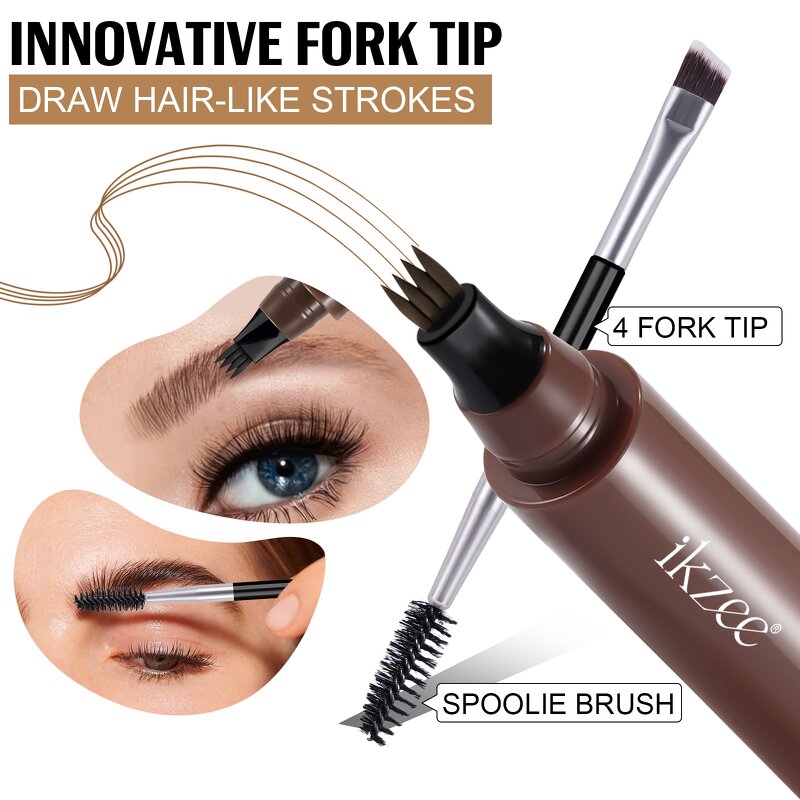 Eyebrow Pen Manufacturer - Natural Vegan Waterproof 4 Fork Tip Spoolie Brush
