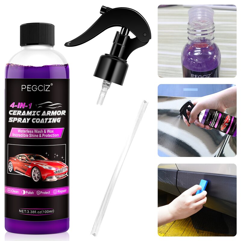 Car Coating Spray - 4 in 1 Paint Scratch Removal Ceramic Wax Waterless Wash