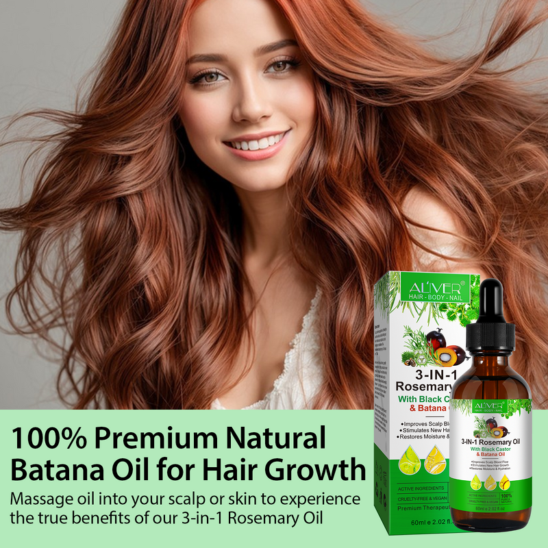 Rosemary Oil - 60mL 3 in 1 Black Castor Batana Hair Skin Nail Care