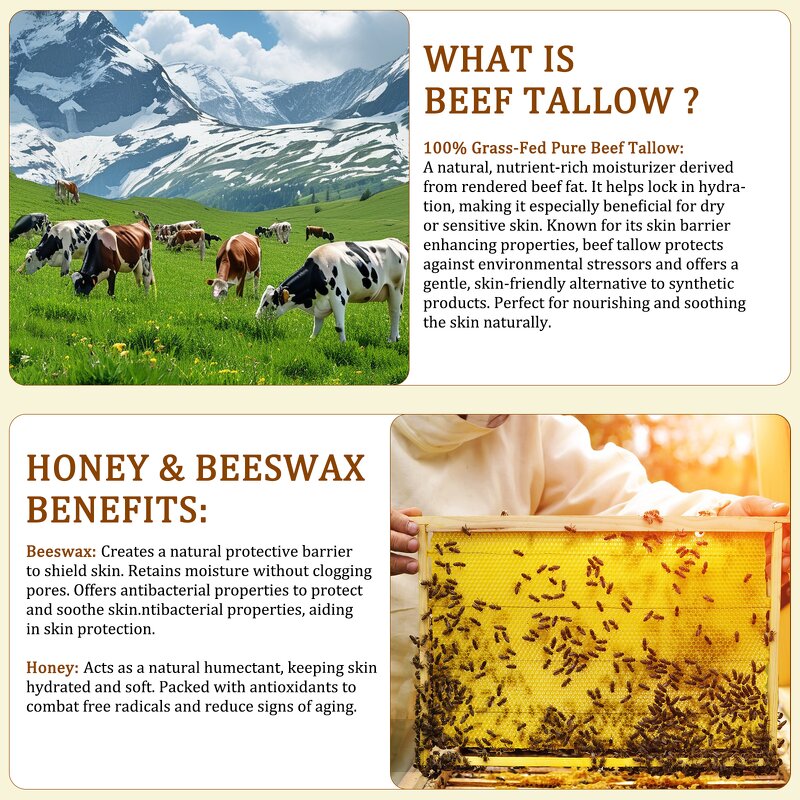 Tallow Cream - Wholesale Whipped 100% Grass-Fed Beef Tallow Honey Balm Hydrating