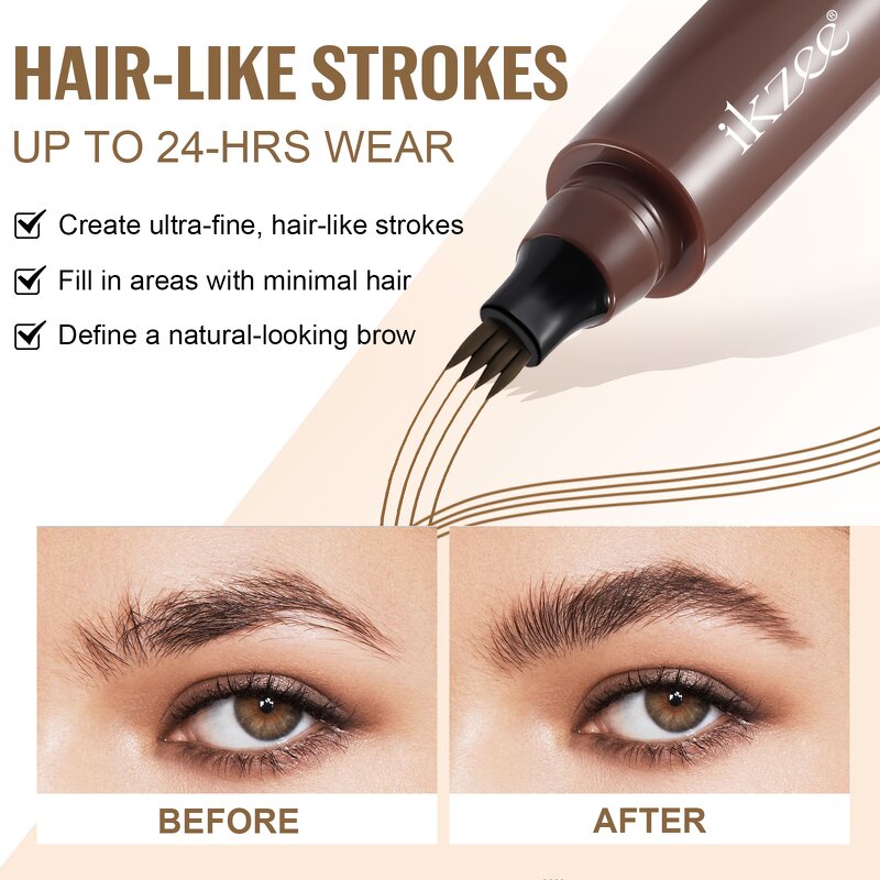 Eyebrow Pen Manufacturer - Natural Vegan Waterproof 4 Fork Tip Spoolie Brush