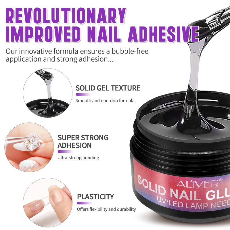 Nail Glue Gel - Natural Long Lasting Multi-function Solid for Press on Nails