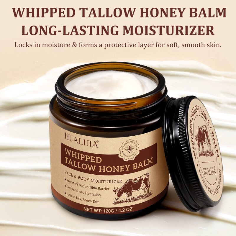 Tallow Cream - 120g Organic Grass-Fed Face Body Moisturizer Raw Honey Balm