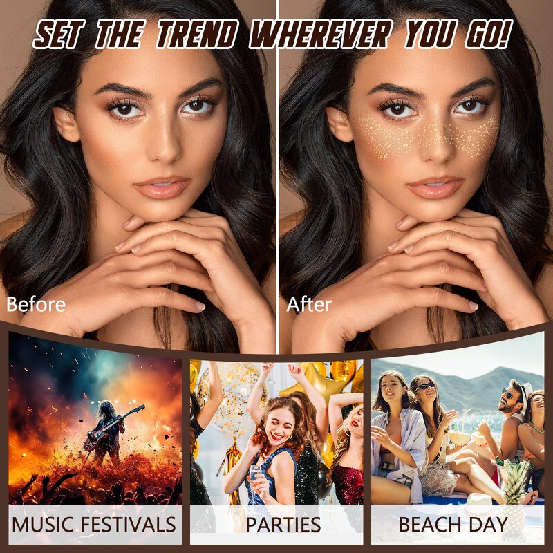 Freckle Patch - Private Label 10 Pack Gold Face Glitter Temporary Tattoo