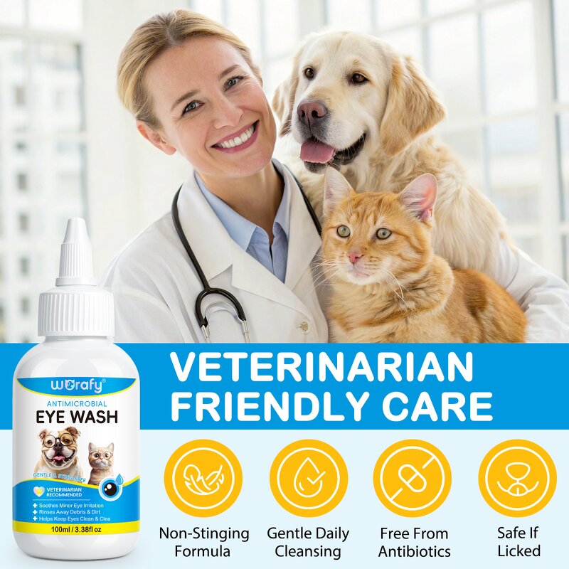 Pet Eye Cleaner - Worafy 100ml Gentle Non-Stinging Tear Stain Cats Dogs