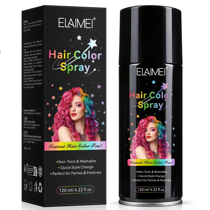 Hair Color Spray - ELAIMEI 120ML 10 Colors Safe Non-Toxic Party Temporary Dye