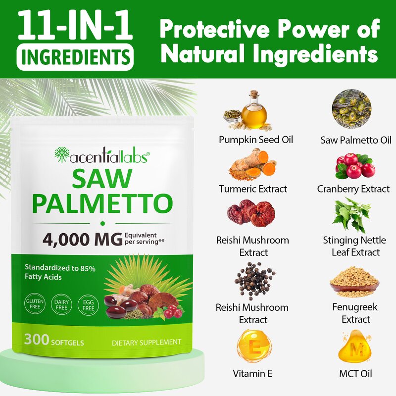 Softgel Manufacturer - Acentiallabs Saw Palmetto 300P Pumpkin Seed Oil Turmeric