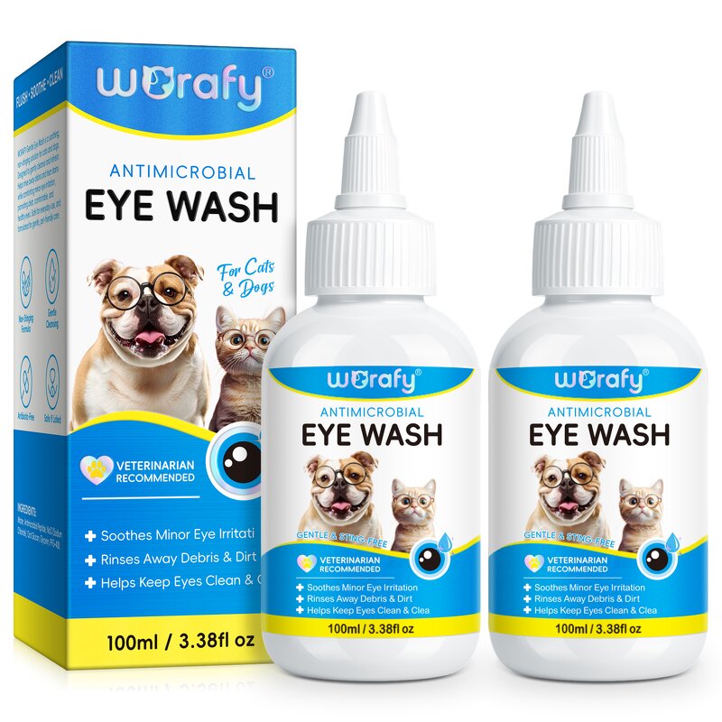 Pet Eye Cleaner - Worafy 100ml Gentle Non-Stinging Tear Stain Cats Dogs