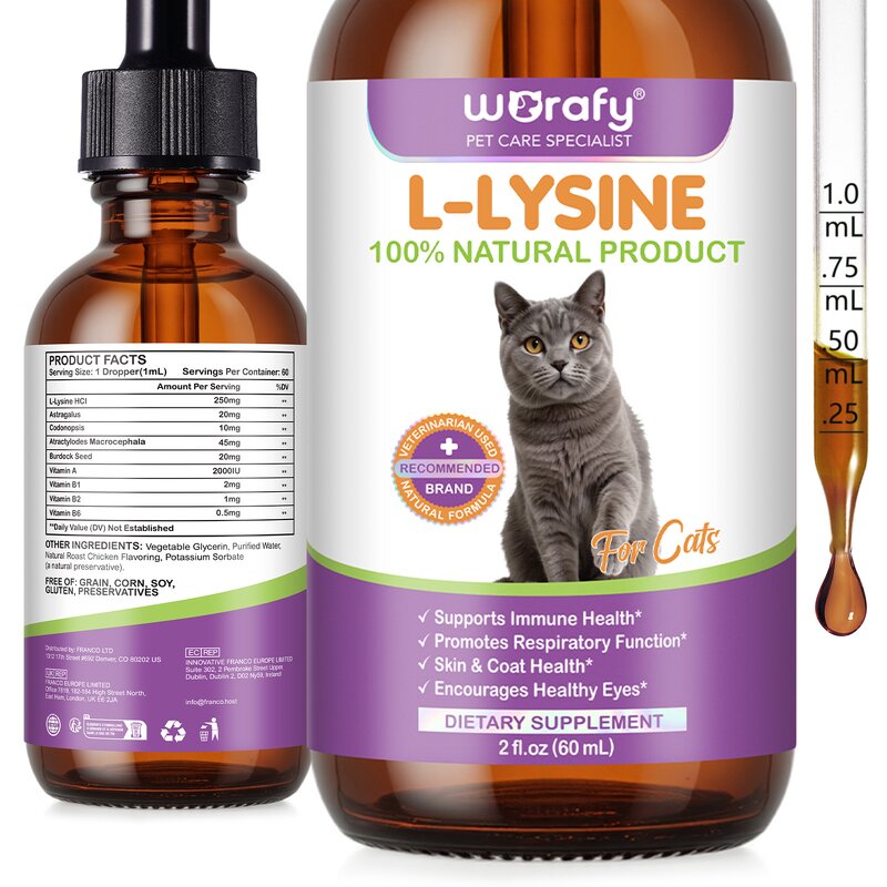 Pet Supplement - Worafy Cat L-Lysine 60ml Immune Tear Stain Chicken Flavor