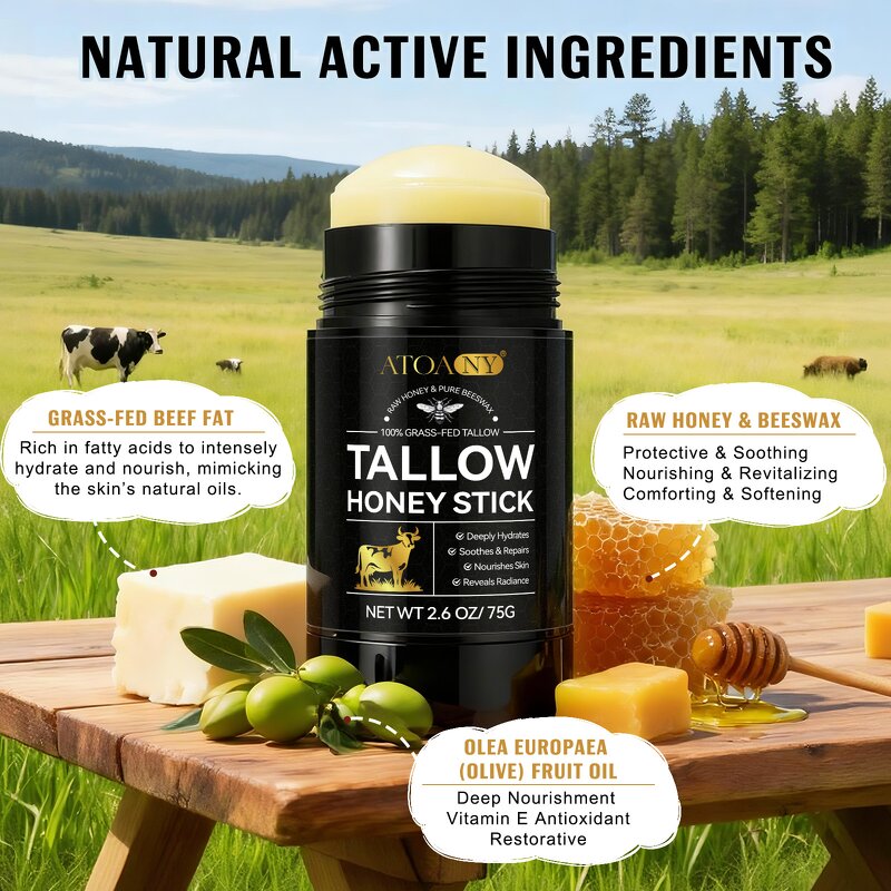 Tallow Balm Stick - ATOANY 75g Grass Fed Honey Shea Butter Olive Oil Dry Skin