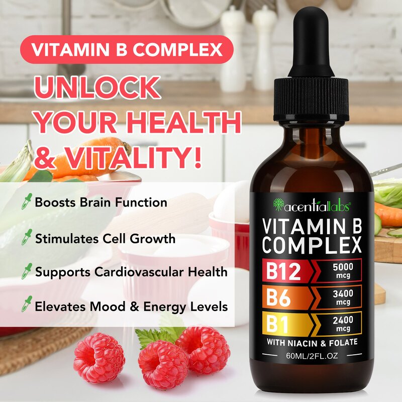 Liquid Drop Manufacturer - Acentiallabs Vitamin B Complex 60ml B12 B6 B1 Niacin