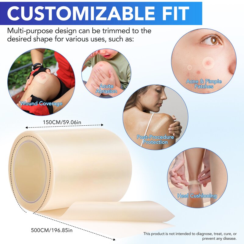 Acne Patch Roll - ELAIMEI 5cmX1.5m Medical Grade Hydrocolloid Waterproof Healing