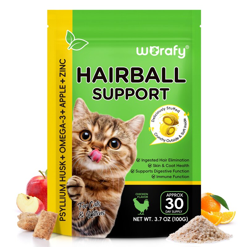 Pet Treats - Worafy Cat Hairball 100g Psyllium Husk Omega-3 Chicken Flavor