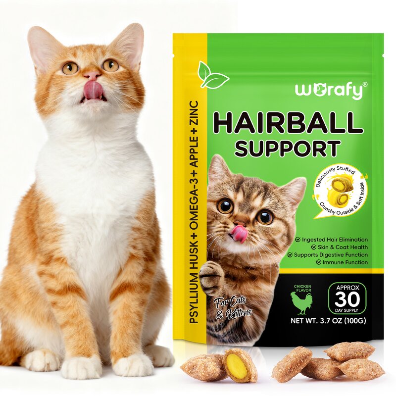 Pet Treats - Worafy Cat Hairball 100g Psyllium Husk Omega-3 Chicken Flavor