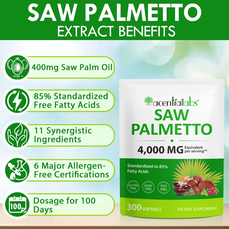 Softgel Manufacturer - Acentiallabs Saw Palmetto 300P Pumpkin Seed Oil Turmeric