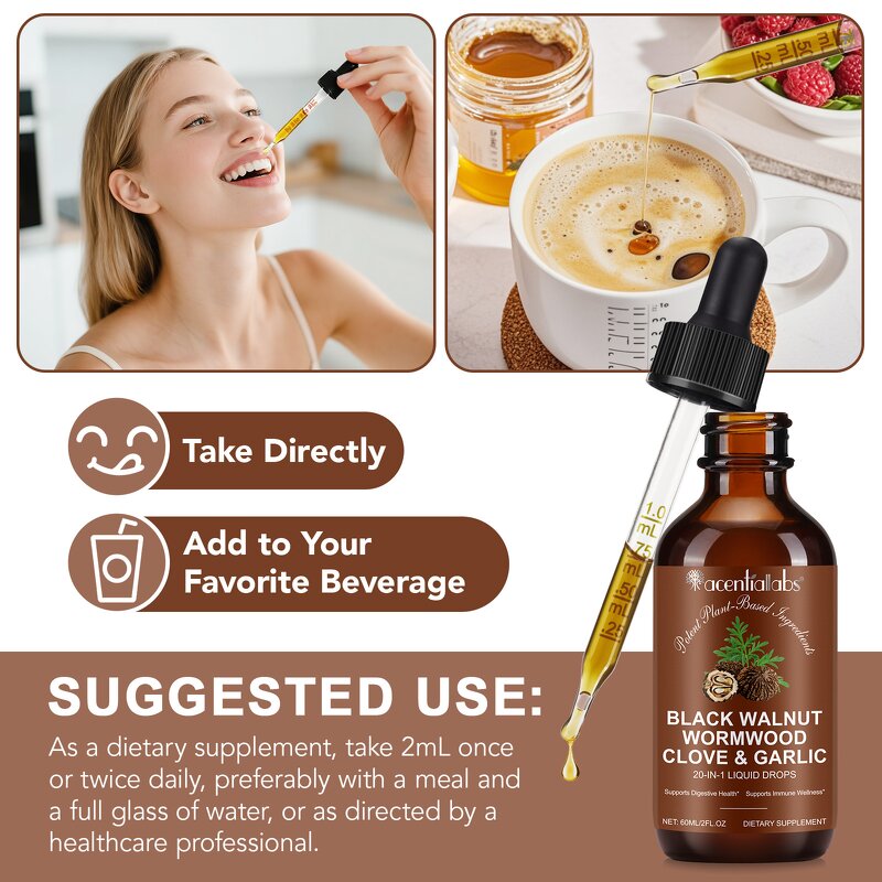 Liquid Drop Manufacturer - Acentialabs 60ml Black Walnut Wormwood 20in1 Digestive