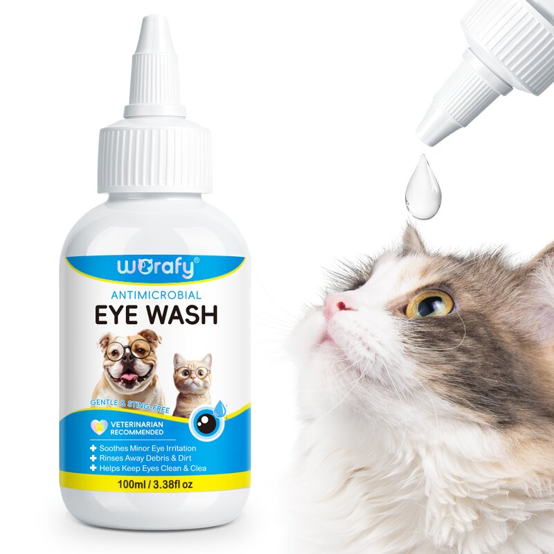 Pet Eye Cleaner - Worafy 100ml Gentle Non-Stinging Tear Stain Cats Dogs