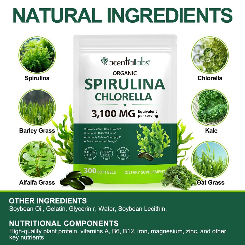 Softgel Manufacturer - AcentialLabs Spirulina 300p 17in1 Super Greens Energy