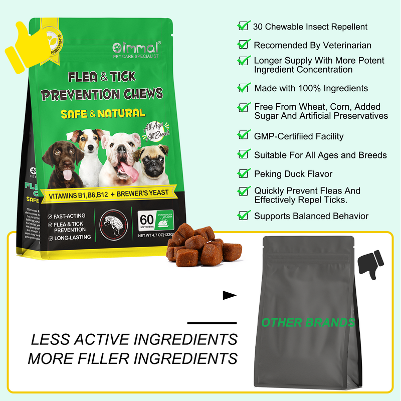 Pet Chews - Oimmal 60 Soft Flea Tick Control Prevention Natural Dog Treats
