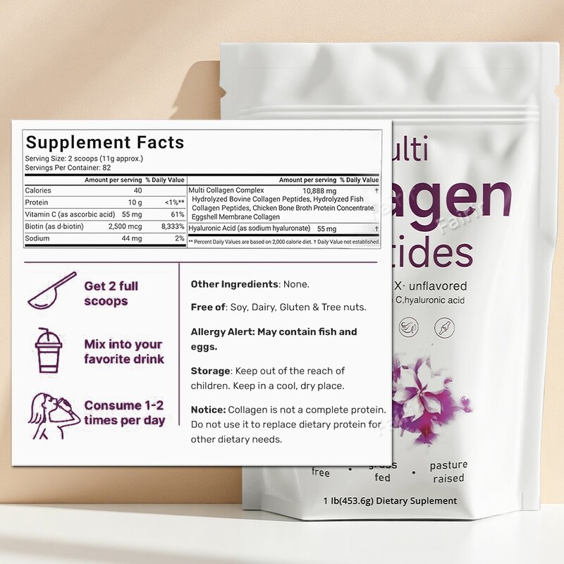 Collagen Powder Manufacturer - Private Label Grass Fed Multi Peptides Hyaluronic Acid Biotin C