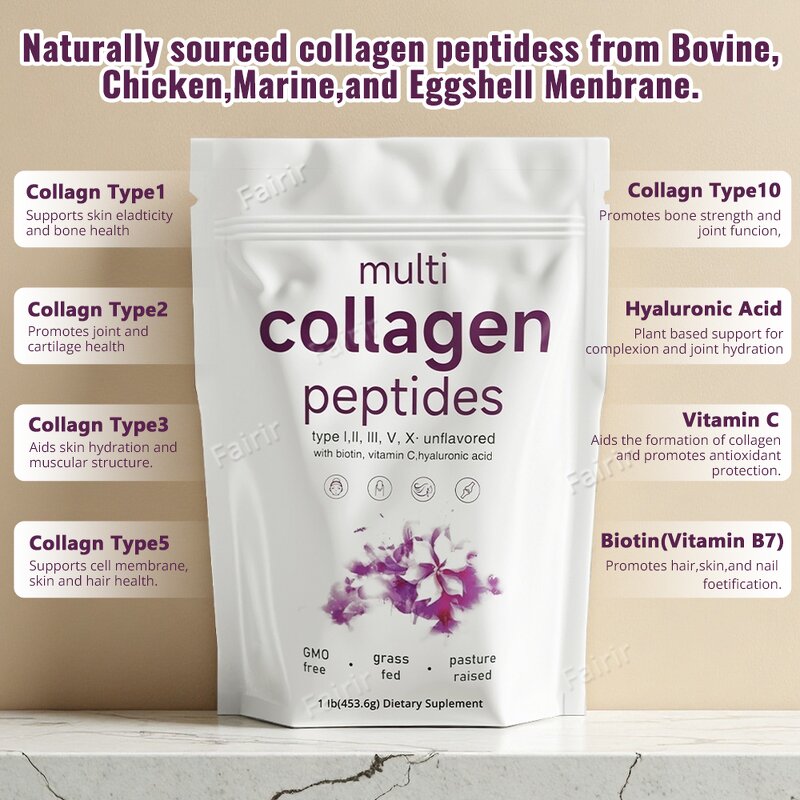 Collagen Powder Manufacturer - Private Label Grass Fed Multi Peptides Hyaluronic Acid Biotin C
