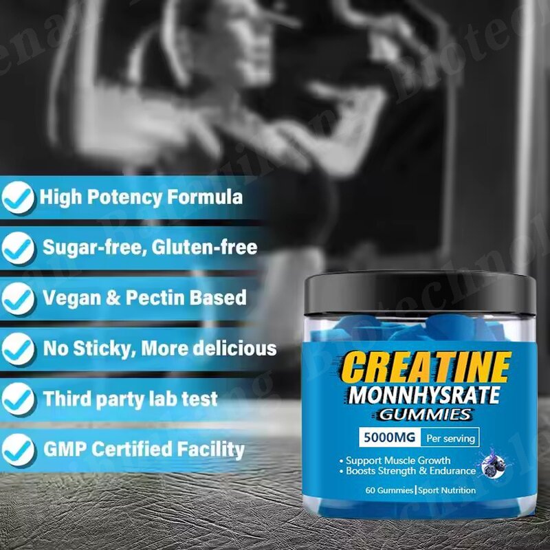 Creatine Gummies Manufacturer - OEM 5000mg Blue Raspberry Monohydrate