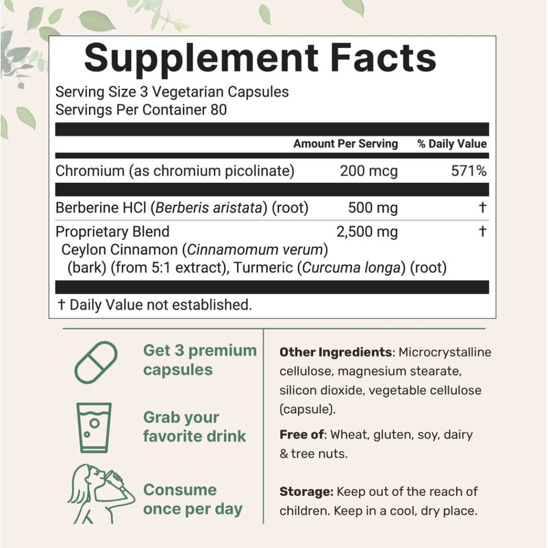 Berberine Capsules - Manufacturer - 3000mg Ceylon Cinnamon Chromium Turmeric GMP Certified