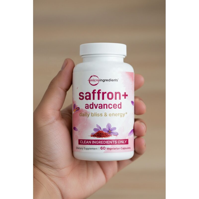 Saffron Capsules - Manufacturer - Food Grade Natural Herbal Eye Health Mood Support Bottle
