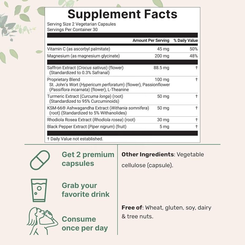 Saffron Capsules - Manufacturer - Food Grade Natural Herbal Eye Health Mood Support Bottle