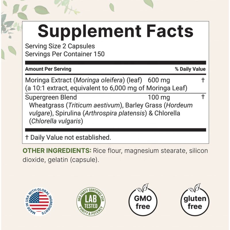 Moringa Capsules - Manufacturer - Micro Supplement Superfood Extract 300 Vegetarian