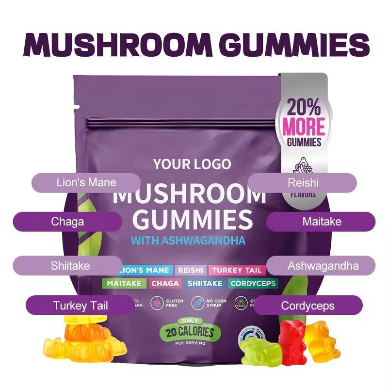 Mushroom Gummies Manufacturer - Private Label 8 in 1 Organic Lions Mane for Memory & Energy