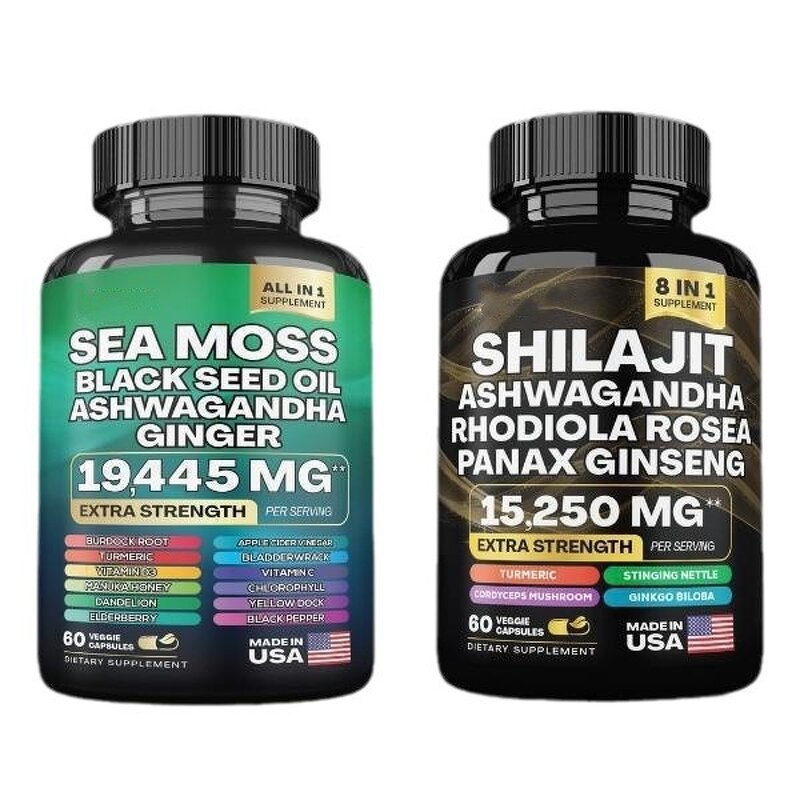 Sea Moss Bundle Manufacturer - 60 Count with Black Seed Oil, Ashwagandha, Ginger & Shilajit