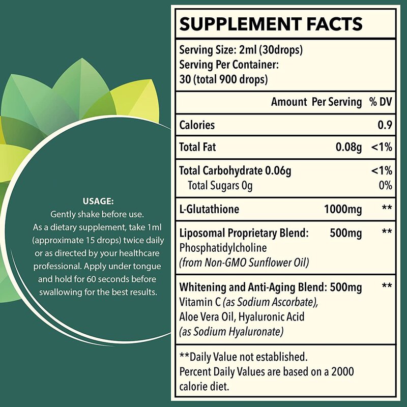 Liposomal Gluta Liquid - Manufacturer - 1500mg Liver Detox Brain Sublingual