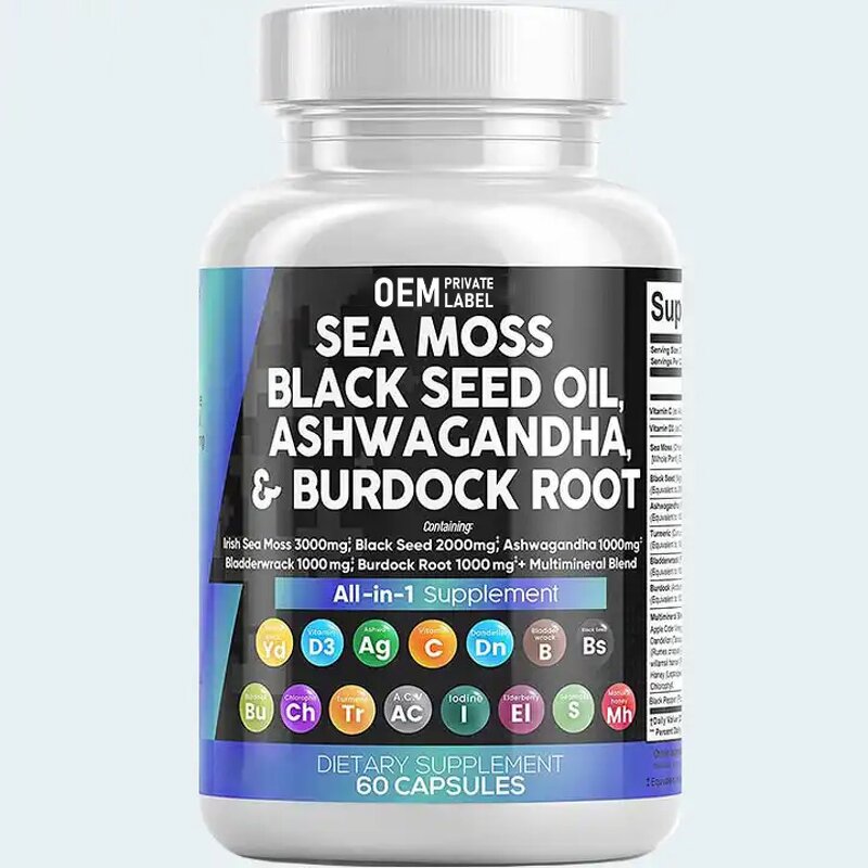 Sea Moss Capsules - Manufacturer - OEM Shilajit Black Seed Oil Ashwagandha Turmeric