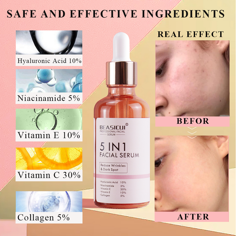 Skin Care Serum Manufacturer - New 5-in-1 with 30% Vitamin C, 5% Niacinamide, 10% Vitamin E