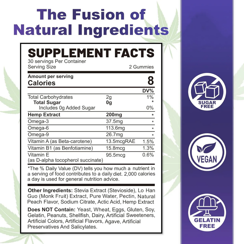 Hemp Oil Gummies - Manufacturer - OEM ODM 200mg Zero Sugar Omega 3 6 9 Vitamin E