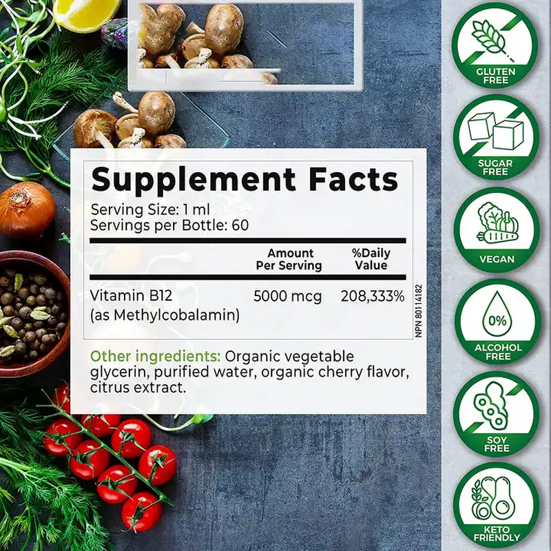 B12 Liquid Drops - Manufacturer - OEM Vegan 5000MCG Methylcobalamin All Ages