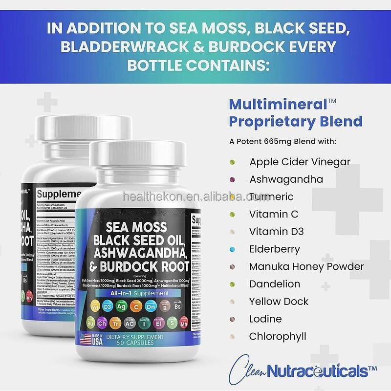Sea Moss Capsules Manufacturer - OEM Logo Vegan with Bladderwrack & Burdock Root